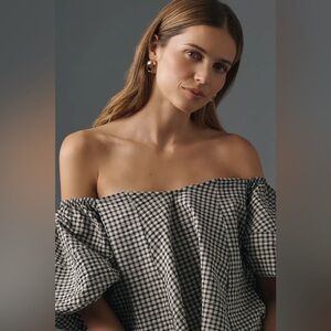 NWT Anthropologie Maeve Puff-Sleeve Off-The-Shoulder Gingham Top